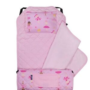 Wildkin Girls Pink Quilted Roll-Up Nap Mat with Ballerina Pillow